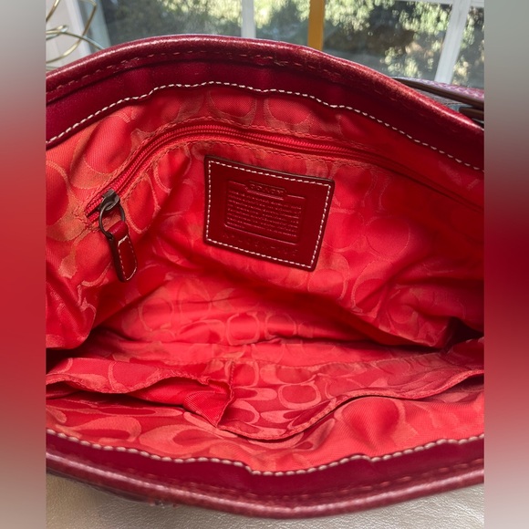 Coach Y2K Legacy Buckle Straw Shoulder Bag with Red Patent Leather Trim - Picture 8 of 17